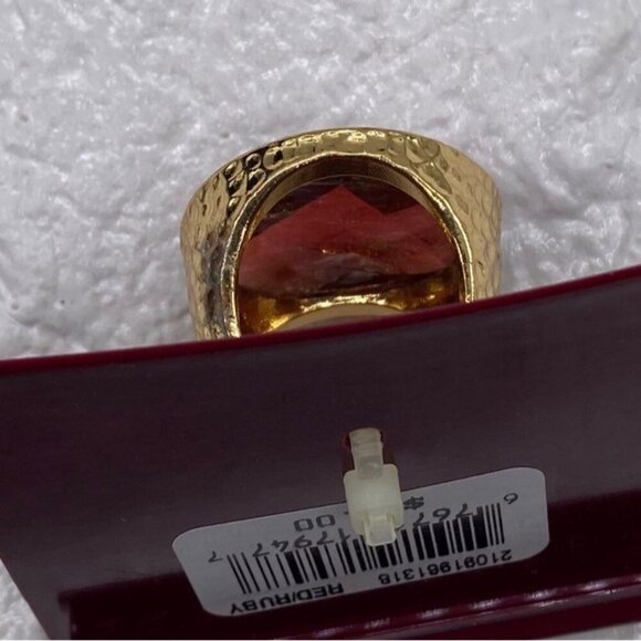 Lydell NYC Ruby Red Faceted Gold Tone Statement Ring Fashion Jewelry Women Sz 8 - Picture 6 of 6